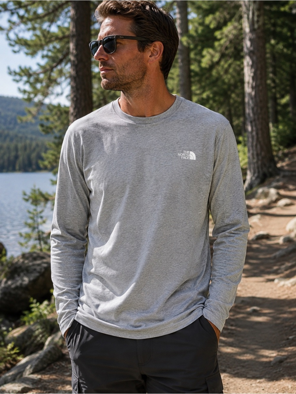 The North Face Men's Gray Long Sleeve Tee for Everyday Comfort XXL